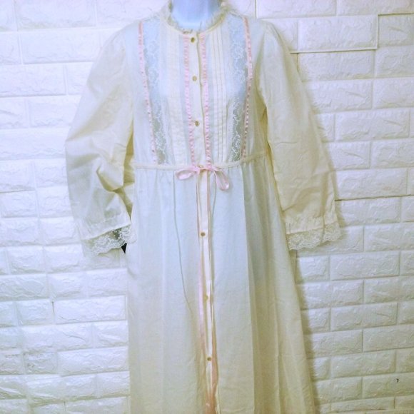 Vintage 70s-80s JCPenney Prairie Dressing Gown Robe Misses-S Pocket Button-front - Picture 3 of 11